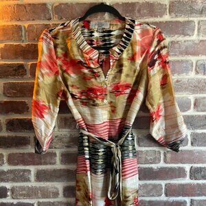 Midi flare dress multicolor with tie belt - M Petite